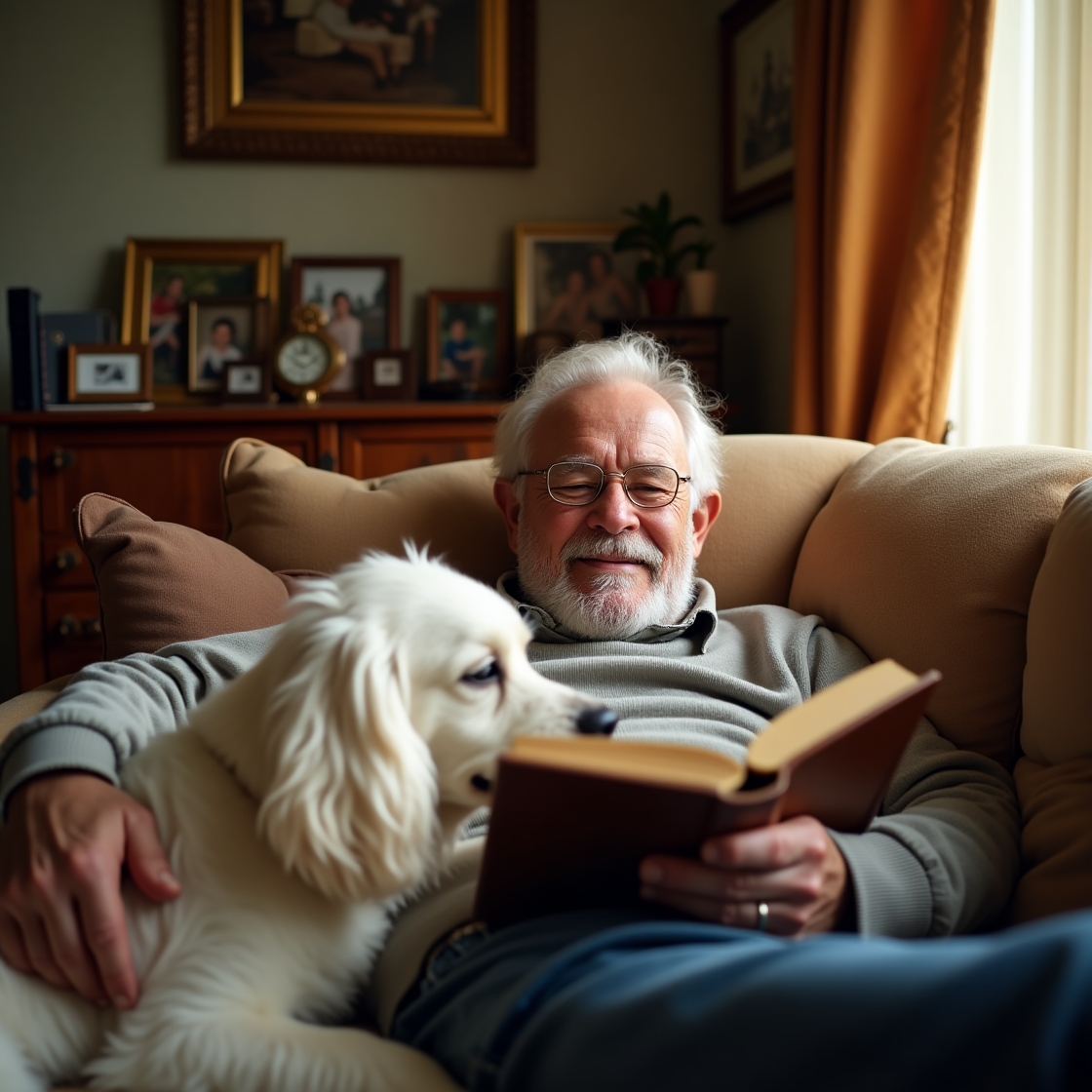 Older adult relaxing safely in a bright living room at home